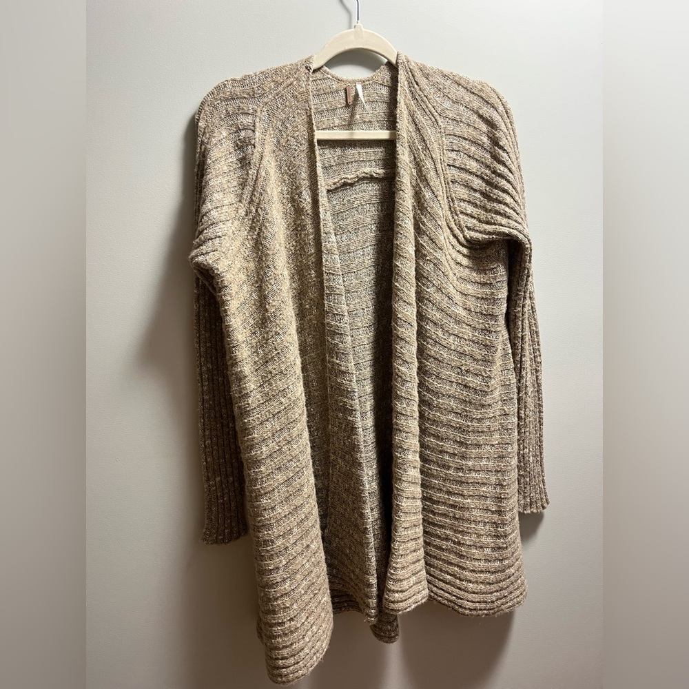 Free People Neutral-Tone Open Front Ribbed Cardigan - Picture 4 of 4